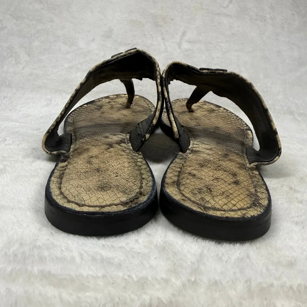 Tory Burch Miller Thong Sandals Snakeskin Print Leather Black Logo 9.5M 8099 C20